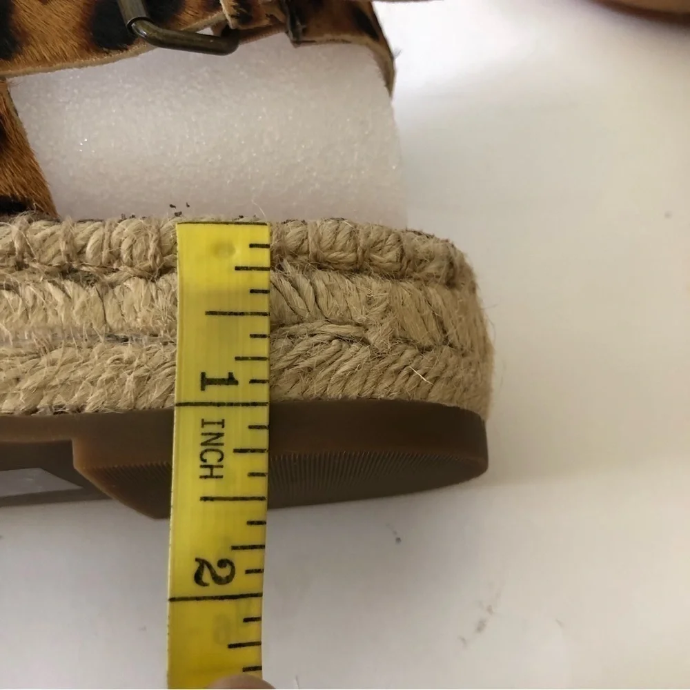 Madewell Malia Asymmetric Leopard Leather Calf Hair Espadrille Sandal Size 91/2